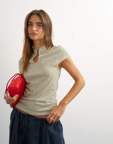 Topshop top à rayures à manches courtes en bleu - view 1