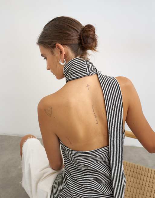 Topshop top à rayures avec détail écharpe noir, 3 de 4