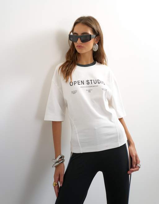 Topshop top à taille cintrée avec passepoil en écru, 3 de 4