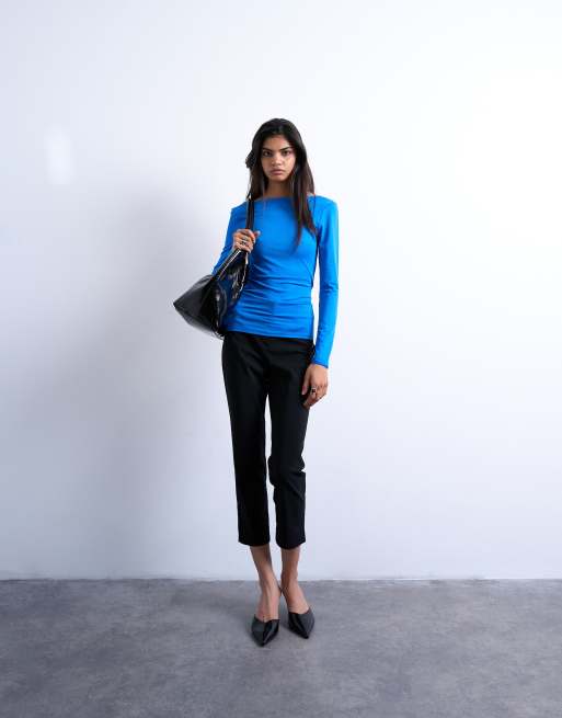 Topshop - Top ajusté à manches longues et dos échancré - Bleu de cobalt, 2 de 4