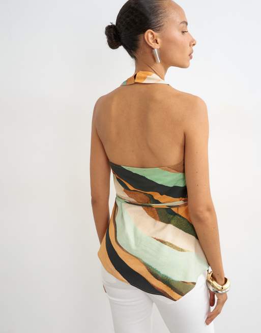 Topshop top allacciato al collo con vita annodata e stampa astratta, 3 di 4