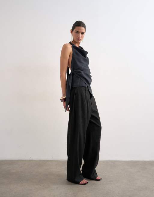 Topshop - Top allacciato al collo in cupro morbidissimo nero, 2 di 4