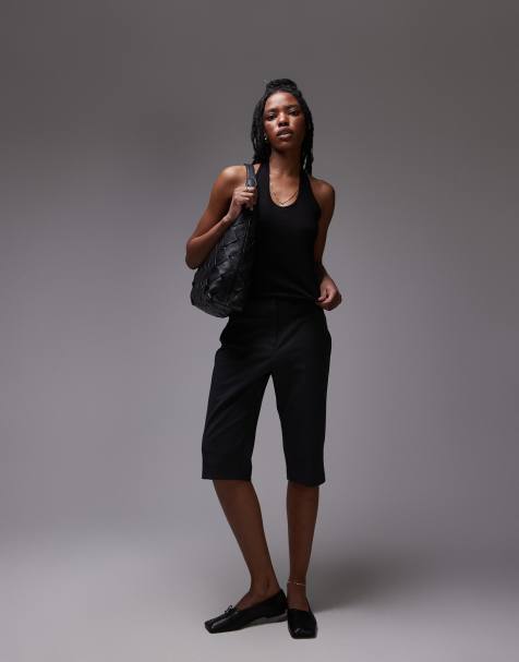 Topshop - Top allacciato al collo nero a coste - view 1