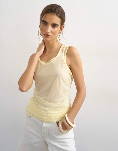 Topshop - Top arricciato a doppio strato in rete color latticello - view 1