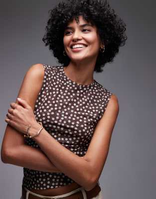 Topshop - Top arricciato marrone a pois - view 1