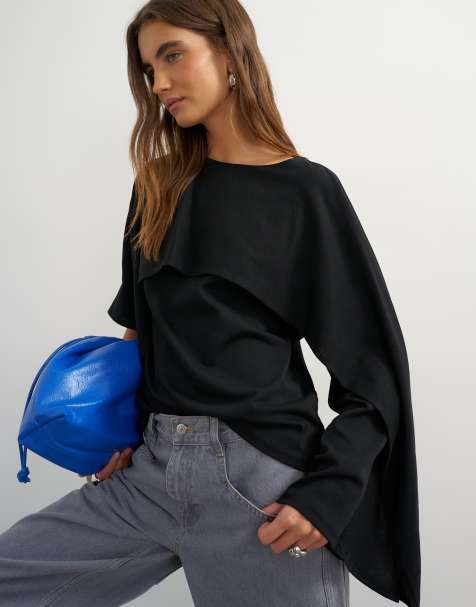 Topshop top asimmetrico con volant nero - view 1