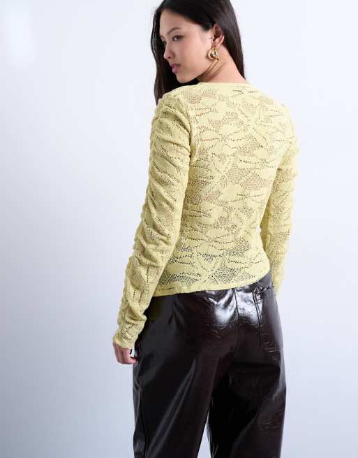 Topshop - Top asimmetrico in pizzo giallo, 4 di 4
