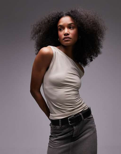 Topshop - Top asimmetrico minimal color pietra