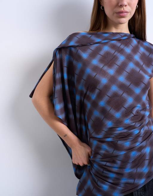 Topshop - Top asymétrique en tulle à carreaux - Chocolat, 4 de 4