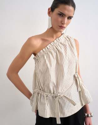 Top asymétrique tissé à rayures - Noir et blanc-Multicolore 44