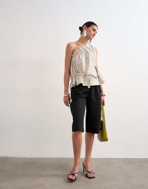 Topshop - Top asymétrique tissé à rayures - Noir et blanc, 2 de 7