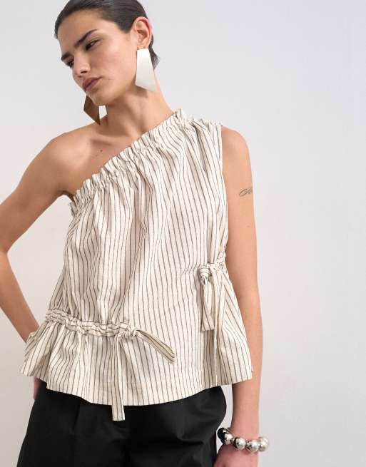 Topshop - Top asymétrique tissé à rayures - Noir et blanc, 3 de 7