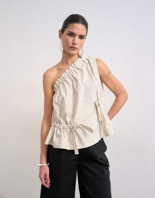 Topshop - Top asymétrique tissé à rayures - Noir et blanc, 4 de 7