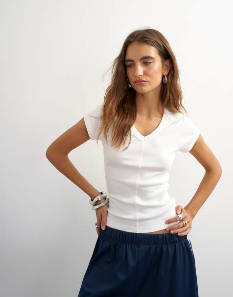 Topshop top baby con scollo a V profondo bianco - view 1