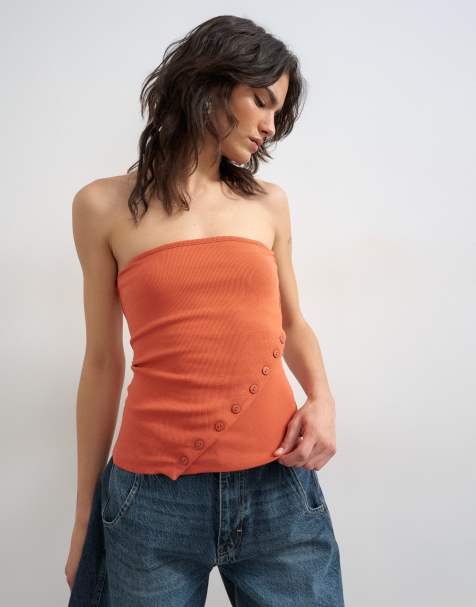 Topshop - Top bandeau à détail boutonné - Corail - view 1