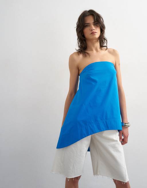 Topshop - Top bandeau à ourlet asymétrique - Bleu de cobalt, 2 de 4