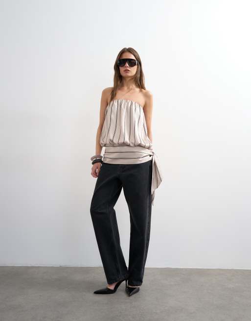 Topshop - Top bandeau coupe boule à rayures - Beige, 2 de 4