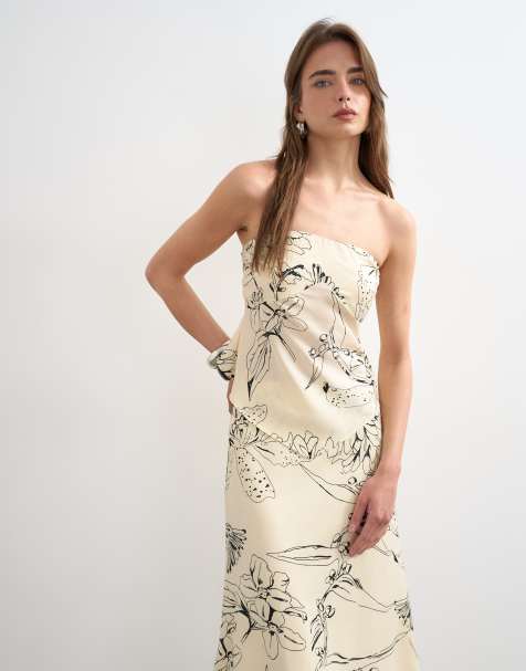Topshop - Top bandeau d'ensemble à ourlet foulard et imprimé fleuri - Noir et blanc - view 1