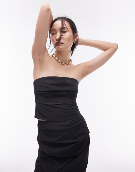 Topshop - Top bandeau d'ensemble en tissu technique froncé - Noir