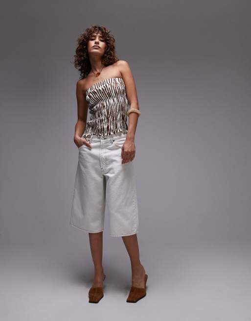 Topshop - Top bandeau froncé en lin à rayures - Chocolat, 4 de 4