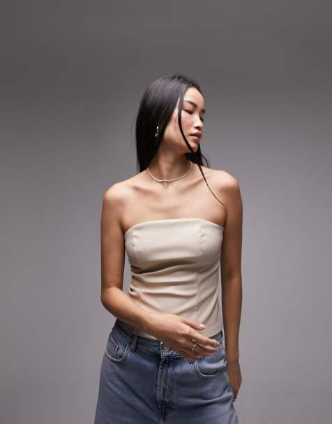 Topshop - Top bandeau imitation cuir - Neutre - view 1