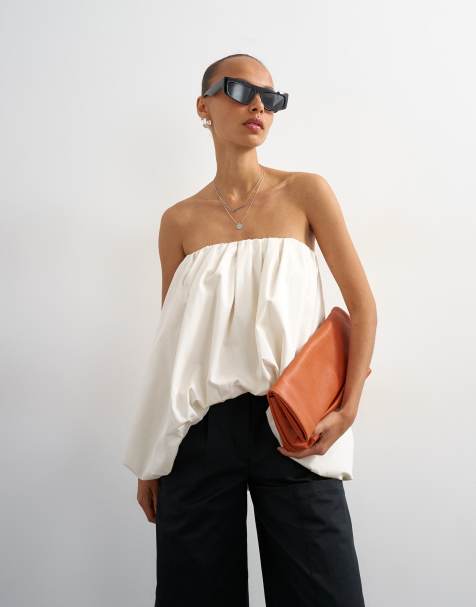 Topshop - Top bandeau symétrique à ourlet boule - Écru - view 1