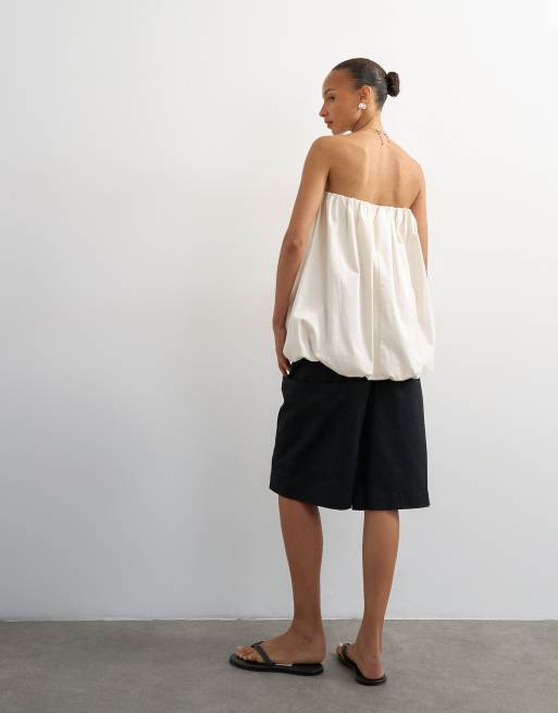 Topshop - Top bandeau symétrique à ourlet boule - Écru, 3 de 4