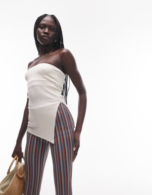 Topshop - Top basic a fascia taglio lungo premium color pietra