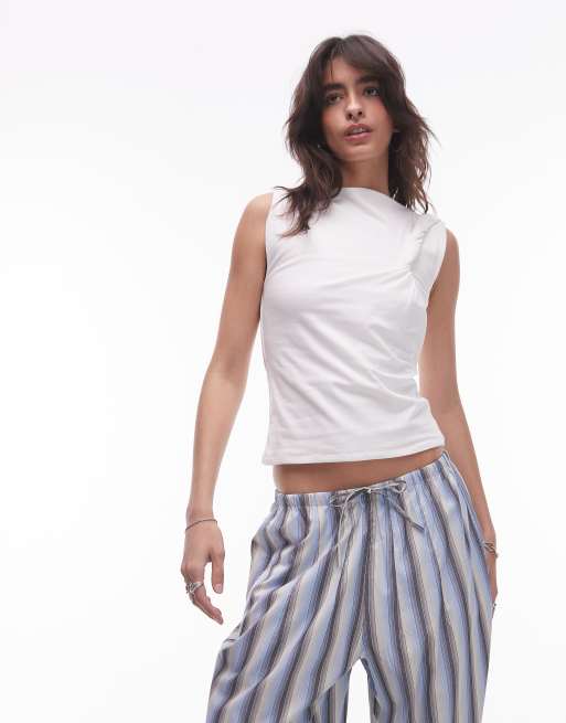 Topshop – Top bez rękawków w kolorze kości słoniowej z węzłem na ramieniu