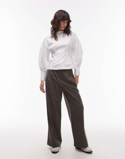 Topshop - Top bianco stretto in vita con maniche bombate, 2 di 4
