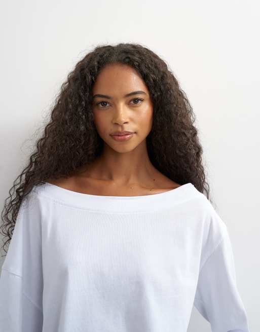 Topshop - top blanco de manga larga con hombros caídos, 2 de 4