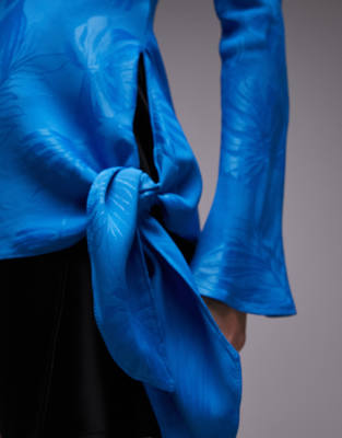 Top blu jacquard con maniche svasate - Topshop Camicia donna  - immagine3