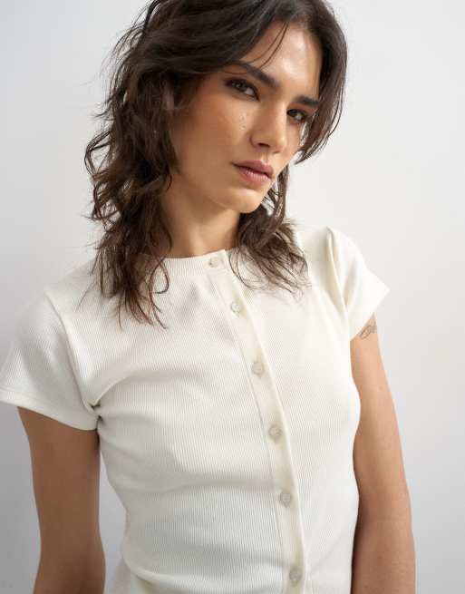 Topshop - Top boutonné à manches courtes - Écru, 3 de 4