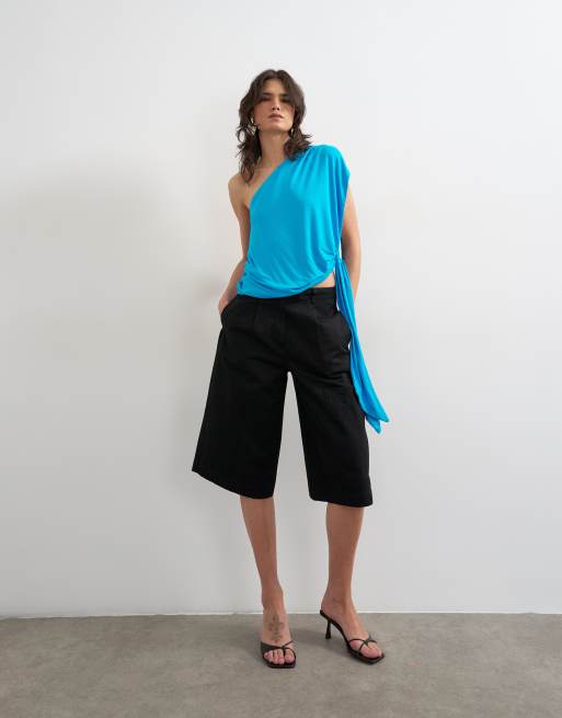 Topshop - Top caqui asimétrico con detalle anudado, 2 de 4