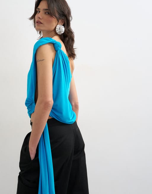 Topshop - Top caqui asimétrico con detalle anudado, 4 de 4