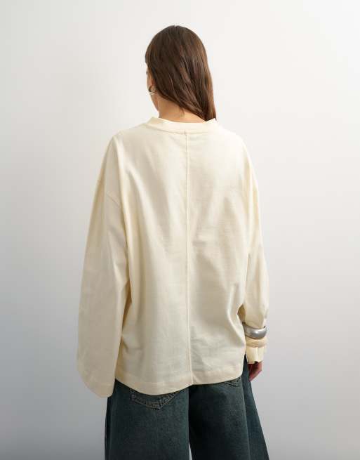 Topshop top col V à manches longues style patineuse en écru, 4 de 4