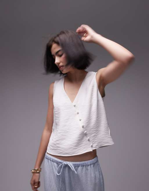 Topshop - Top color avorio con abbottonatura asimmetrica