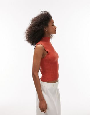 Topshop knitted wide shoulder top in orange - ASOS Price Checker