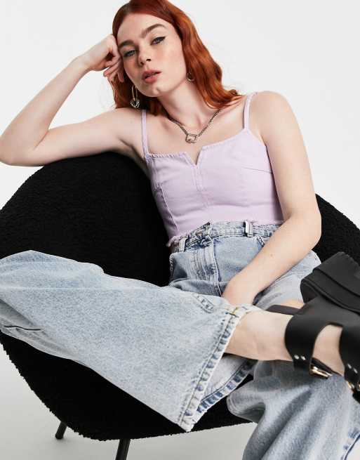 Topshop - Top con intaglio in vita lilla slavato