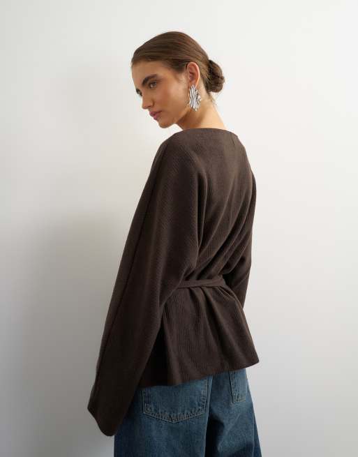 Topshop top coordonné à effet portefeuille en chocolat, 3 de 4