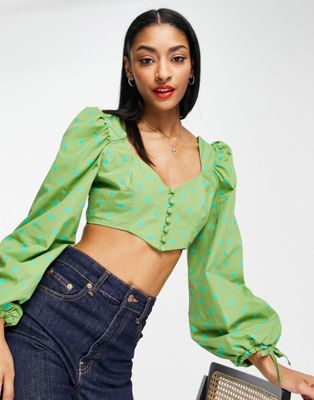 Chemises et blouses Topshop - Top corset à pois - Vert