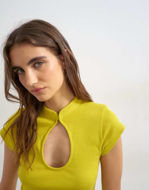 Topshop - Top côtelé à fente goutte d'eau - Chartreuse, 3 de 4