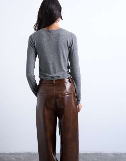 Topshop - Top côtelé à manches longues de qualité supérieure - Gris chiné, 4 de 4