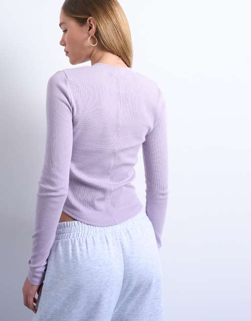 Topshop - Top côtelé à manches longues et ourlet arrondi - Lilas, 4 de 4