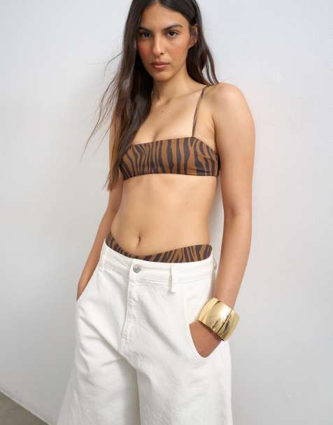 Topshop - Top de bikini palabra de honor con tirantes y estampado de tigre Italy - view 1