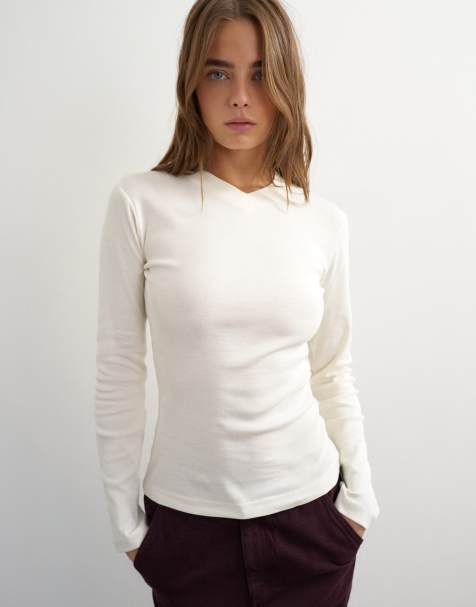 Topshop top de manga larga con escote en pico pequeño en crudo - view 1
