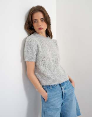 Topshop - Top décontracté en maille à manches courtes - Gris clair