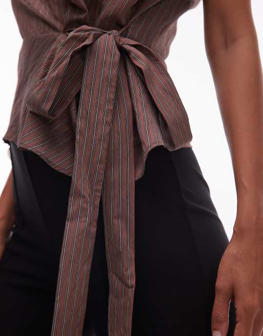 Topshop - Top d'ensemble à dos drapé - Rayures chocolat, 3 de 4