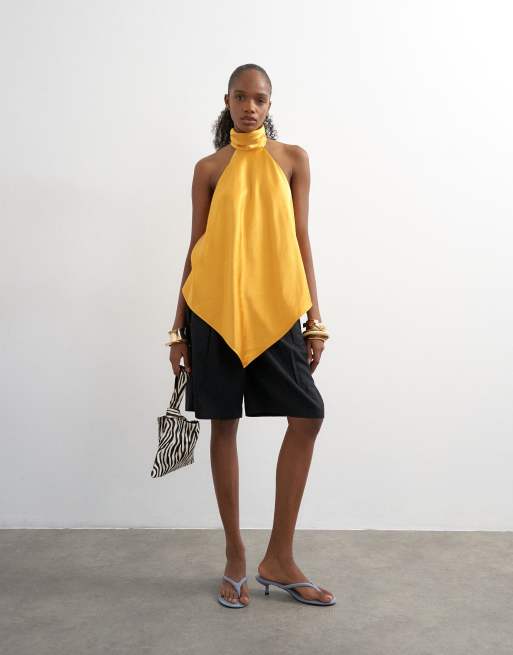 Topshop - Top dos nu à col montant et encolure américaine - Jaune, 3 de 4