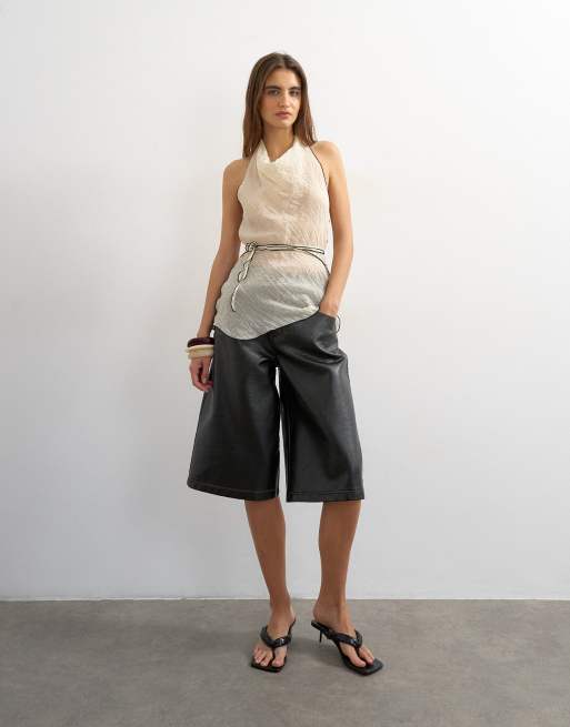 Topshop - Top dos nu d'ensemble effet froissé à bords contrastants - Écru, 3 de 4